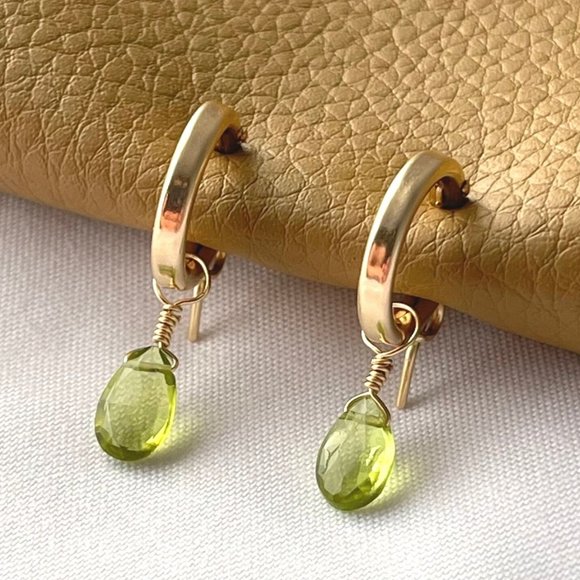 Women's August Birthstone Earrings Genuine Peridot & 14K Gold-Filled Hoo… - Picture 1 of 2